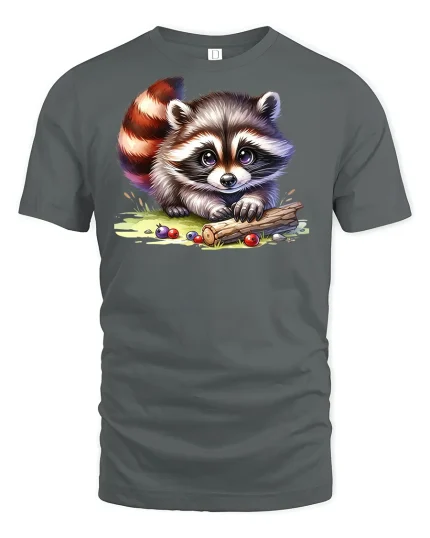 Cute Baby Raccoon T-Shirt - Adorable Forest Animal Tee - gray t-shirt on white background