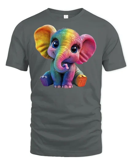 Cute Rainbow Elephant T-Shirt - Adorable Animal Lover Tee - gray t-shirt on white background