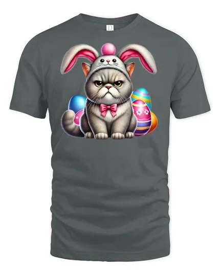 Grumpy Cat Easter T-Shirt - Funny Bunny Costume Tee - gray t-shirt on white background