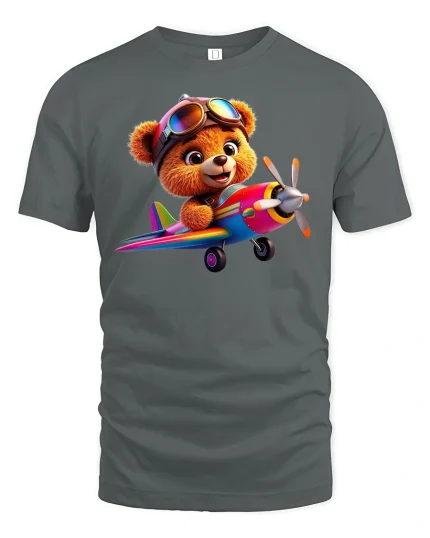 Flying Teddy Bear T-Shirt - Cute Pilot Adventure Tee - gray t-shirt on white background