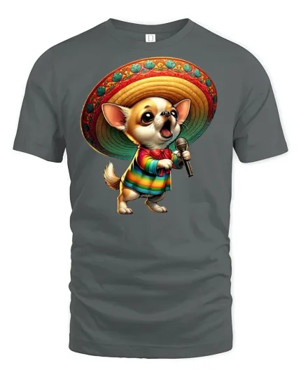 Singing Chihuahua T-Shirt - Funny Sombrero Dog Tee - gray t-shirt on white background
