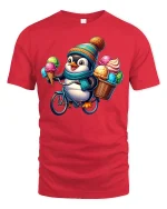 Ice Cream Penguin T-Shirt - Cute Summer Animal Tee - red t-shirt on white background