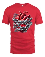 Heart in Chains T-Shirt - Locked Love Gothic Tee - red t-shirt on white background