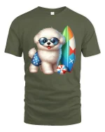 Cool Surf Pup T-Shirt - Summer Beach Dog Lover Tee - military green t-shirt on white background
