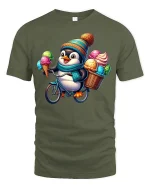 Ice Cream Penguin T-Shirt - Cute Summer Animal Tee - military green t-shirt on white background