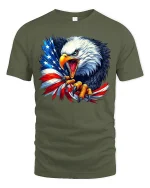American Eagle T-Shirt - Patriotic USA Flag Pride Tee - military green t-shirt on white background