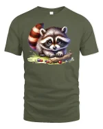 Cute Baby Raccoon T-Shirt - Adorable Forest Animal Tee - military green t-shirt on white background