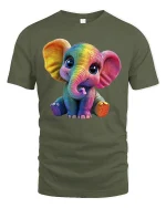 Cute Rainbow Elephant T-Shirt - Adorable Animal Lover Tee - military green t-shirt on white background