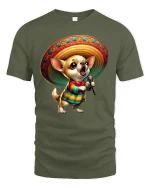 Singing Chihuahua T-Shirt - Funny Sombrero Dog Tee - military green t-shirt on white background