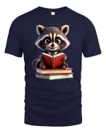 Cute Bookworm Raccoon T-Shirt - Funny Reading Lover Tee - navy t-shirt on white background