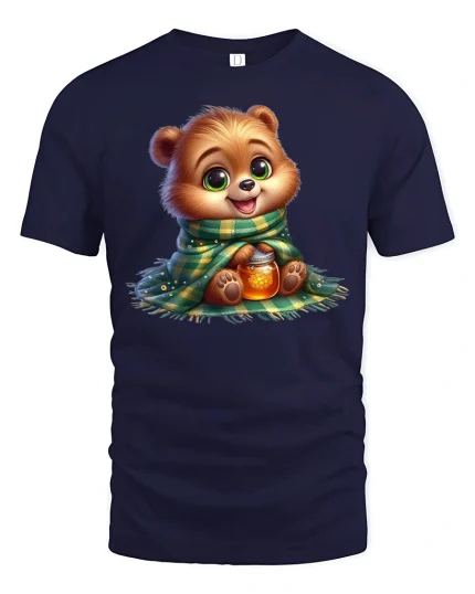 Cozy Honey Bear T-Shirt - Cute Winter Animal Lover Tee - navy t-shirt on white background