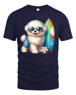 Cool Surf Pup T-Shirt - Summer Beach Dog Lover Tee - navy t-shirt on white background