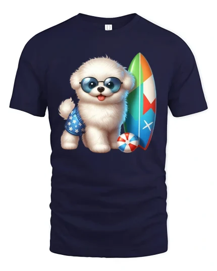 Cool Surf Pup T-Shirt - Summer Beach Dog Lover Tee - navy t-shirt on white background