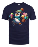 Ice Cream Penguin T-Shirt - Cute Summer Animal Tee - navy t-shirt on white background