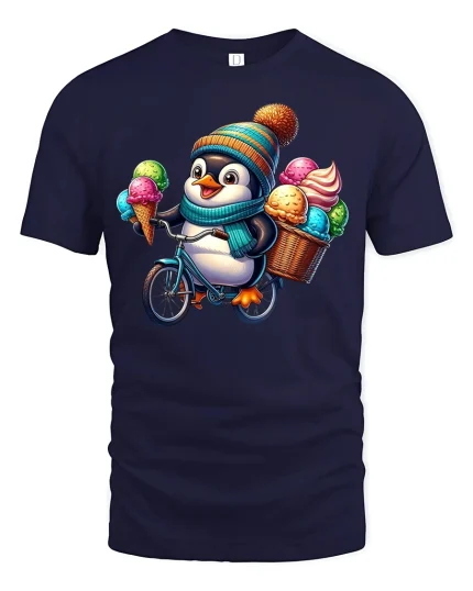 Ice Cream Penguin T-Shirt - Cute Summer Animal Tee - navy t-shirt on white background