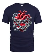 Heart in Chains T-Shirt - Locked Love Gothic Tee - navy t-shirt on white background