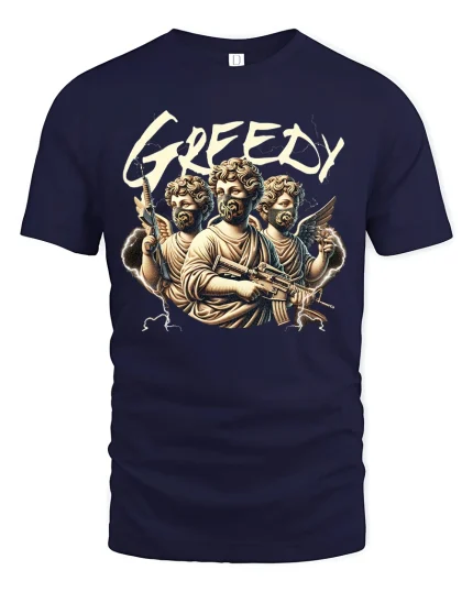 Greedy Angels T-Shirt - Streetwear Rebel Graphic Tee - navy t-shirt on white background