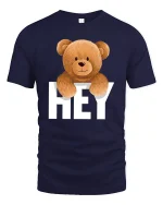 Hey Teddy Bear T-Shirt - Cute Smiling Bear Graphic Tee - navy t-shirt on white background
