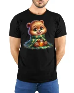 Cozy Honey Bear T-Shirt - Cute Winter Animal Lover Tee - model wearing black tee with hands behind back