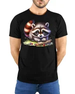 Cute Baby Raccoon T-Shirt - Adorable Forest Animal Tee - model wearing black tee with hands behind back
