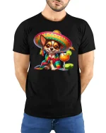 Fiesta Chihuahua T-Shirt - Cute Sombrero Dog Lover Tee - model wearing black tee with hands behind back