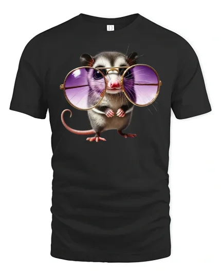 Funny Cool Mouse with Big Glasses Cute Graphic Tee - black t-shirt on white background