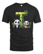 Cute Panda Bamboo Letter T Funny Animal Graphic Tee - black t-shirt on white background