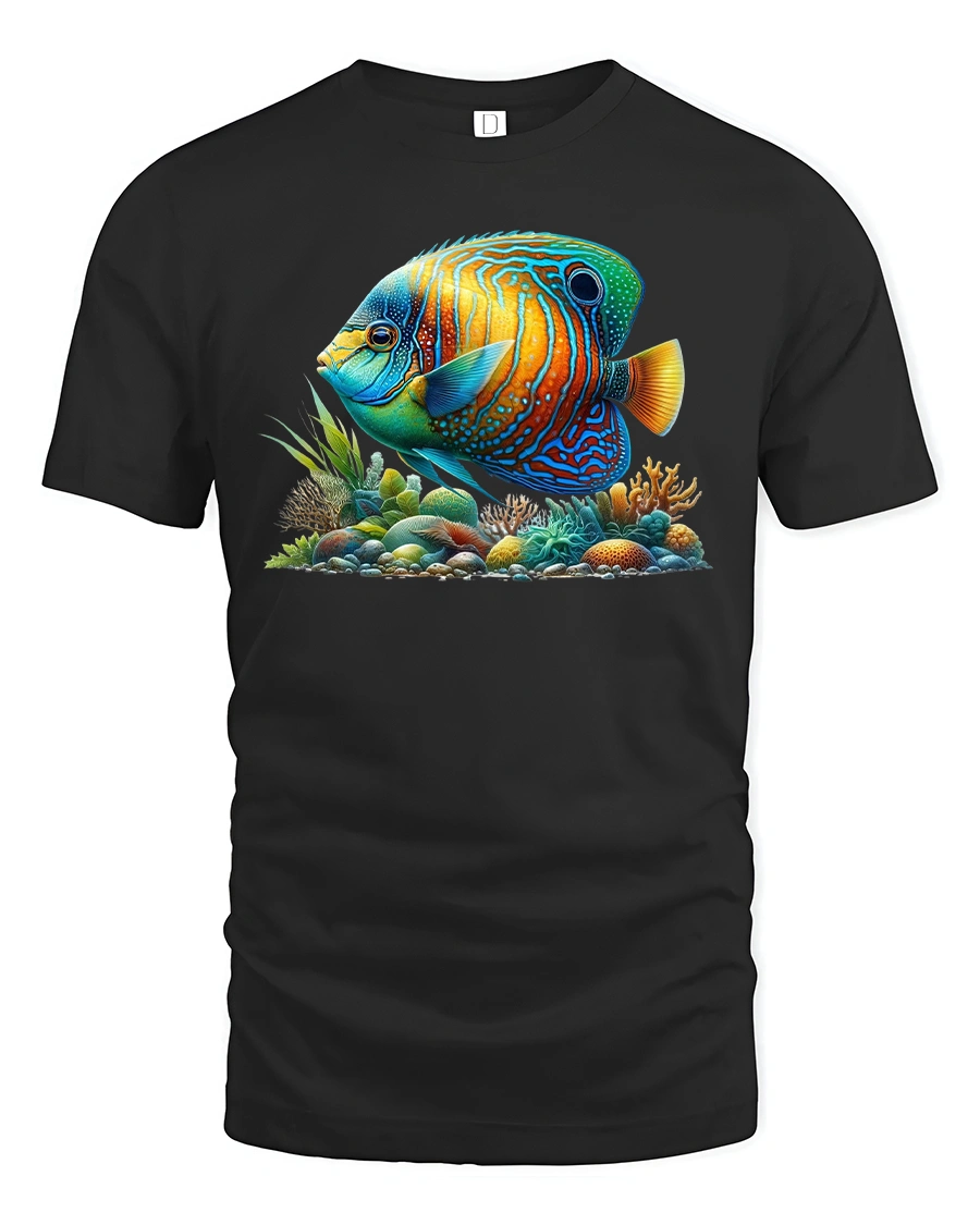 Vibrant Tropical Fish Ocean Reef Art Graphic Tee - 1 Vibrant Tropical Fish Ocean Reef Art Graphic Tee - black t-shirt on white background