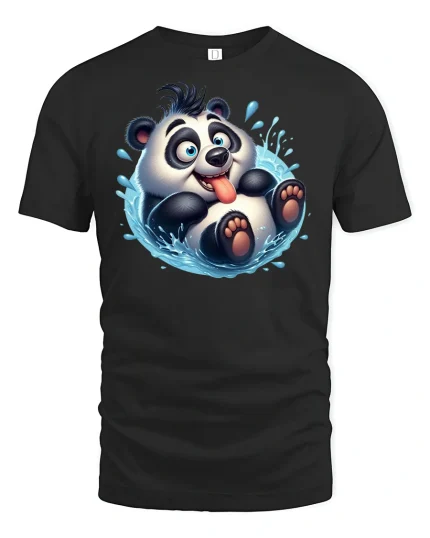 Funny Splashing Panda Cute Cartoon Graphic T-Shirt - black t-shirt on white background