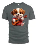 Cute Puppy Playing Guitar Funny Music Lover Tee - gray t-shirt on white background