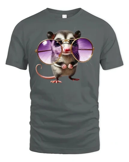 Funny Cool Mouse with Big Glasses Cute Graphic Tee - gray t-shirt on white background