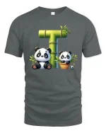 Cute Panda Bamboo Letter T Funny Animal Graphic Tee - gray t-shirt on white background