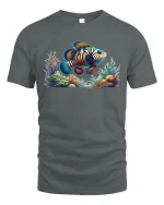 Vibrant Clownfish Coral Reef Ocean Art Graphic Tee - gray t-shirt on white background