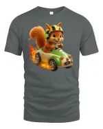 Funny Racing Squirrel Fast Car Driver Cartoon Tee - gray t-shirt on white background