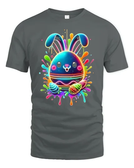 Neon Easter Bunny Egg Splash Funny Colorful Tee - gray t-shirt on white background