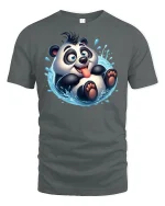 Funny Splashing Panda Cute Cartoon Graphic T-Shirt - gray t-shirt on white background