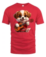 Cute Puppy Playing Guitar Funny Music Lover Tee - red t-shirt on white background
