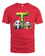 Cute Panda Bamboo Letter T Funny Animal Graphic Tee - red t-shirt on white background