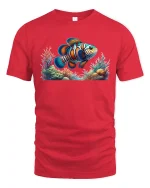 Vibrant Clownfish Coral Reef Ocean Art Graphic Tee - red t-shirt on white background