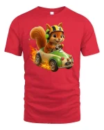 Funny Racing Squirrel Fast Car Driver Cartoon Tee - red t-shirt on white background