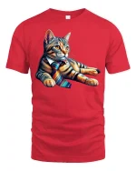 Cool Business Cat Wearing Tie Funny Office Style Tee - red t-shirt on white background