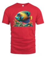 Vibrant Tropical Fish Ocean Reef Art Graphic Tee - red t-shirt on white background