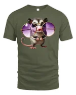 Funny Cool Mouse with Big Glasses Cute Graphic Tee - military green t-shirt on white background