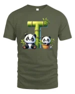 Cute Panda Bamboo Letter T Funny Animal Graphic Tee - military green t-shirt on white background