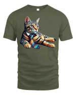Cool Business Cat Wearing Tie Funny Office Style Tee - military green t-shirt on white background