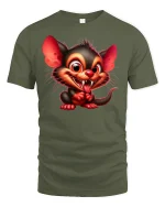 Funny Mischievous Creature Cute Monster Graphic Tee - military green t-shirt on white background