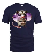 Funny Cool Mouse with Big Glasses Cute Graphic Tee - navy t-shirt on white background