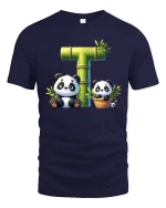 Cute Panda Bamboo Letter T Funny Animal Graphic Tee - navy t-shirt on white background