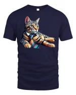 Cool Business Cat Wearing Tie Funny Office Style Tee - navy t-shirt on white background