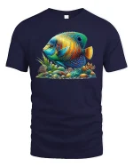 Vibrant Tropical Fish Ocean Reef Art Graphic Tee - navy t-shirt on white background